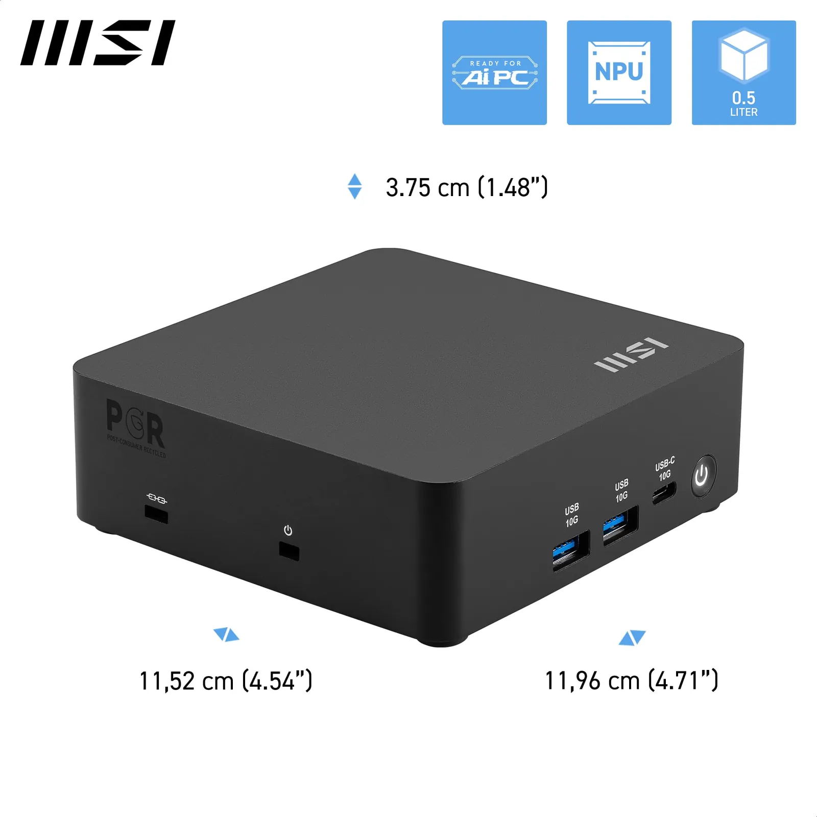 MSI Cubi NUC AI 1UMG-023DE Mini-PC — eestvaade ja pordid