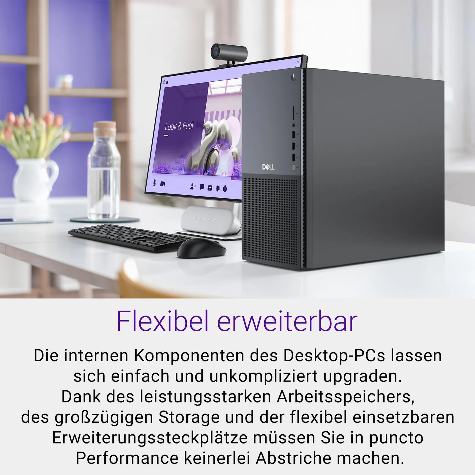 Dell Tower Plus EBT2250 lauaarvuti – Intel Core Ultra 7 — eestvaade ja pordid