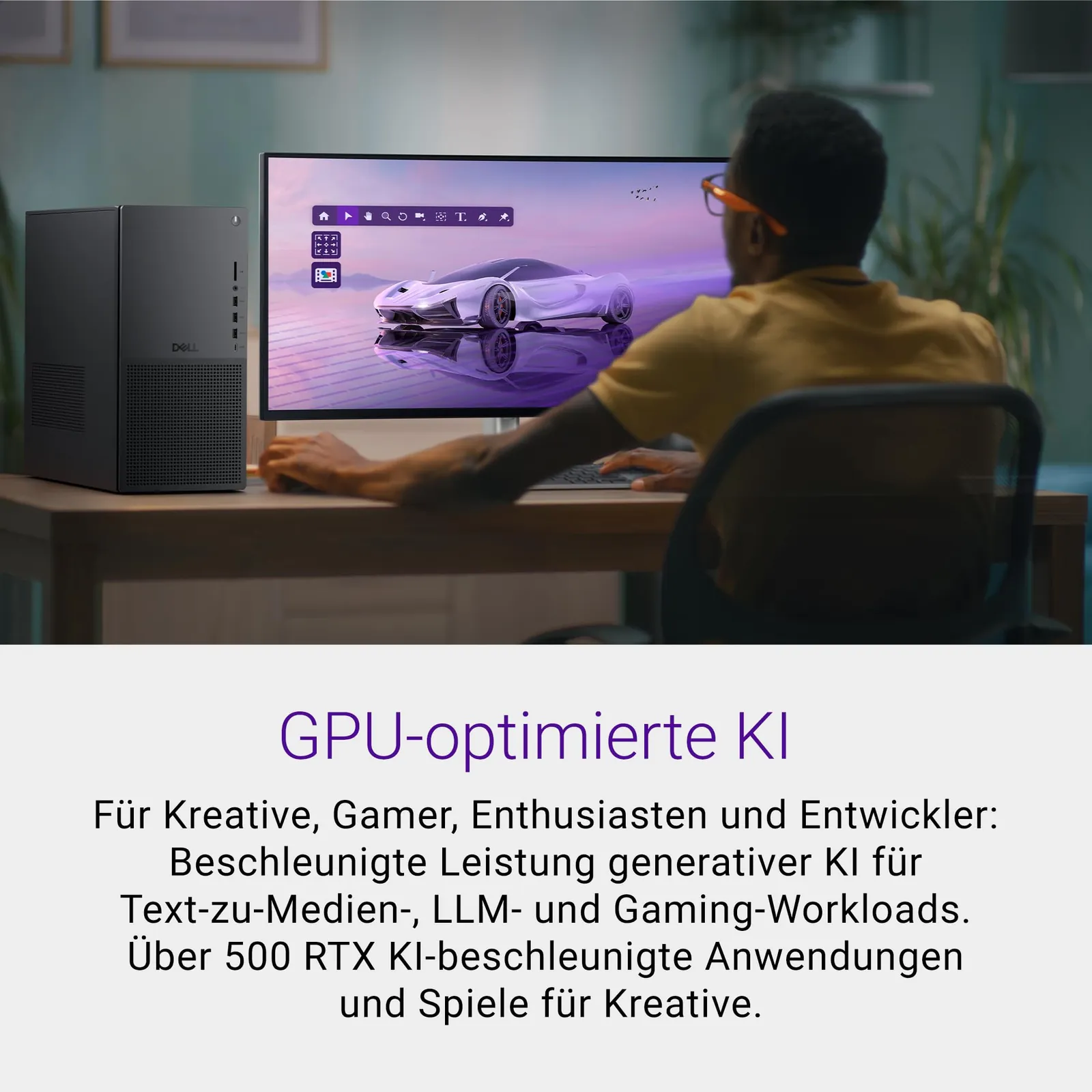 Dell Tower Plus EBT2250 lauaarvuti – Intel Core Ultra 7 — taga- või küljevaade