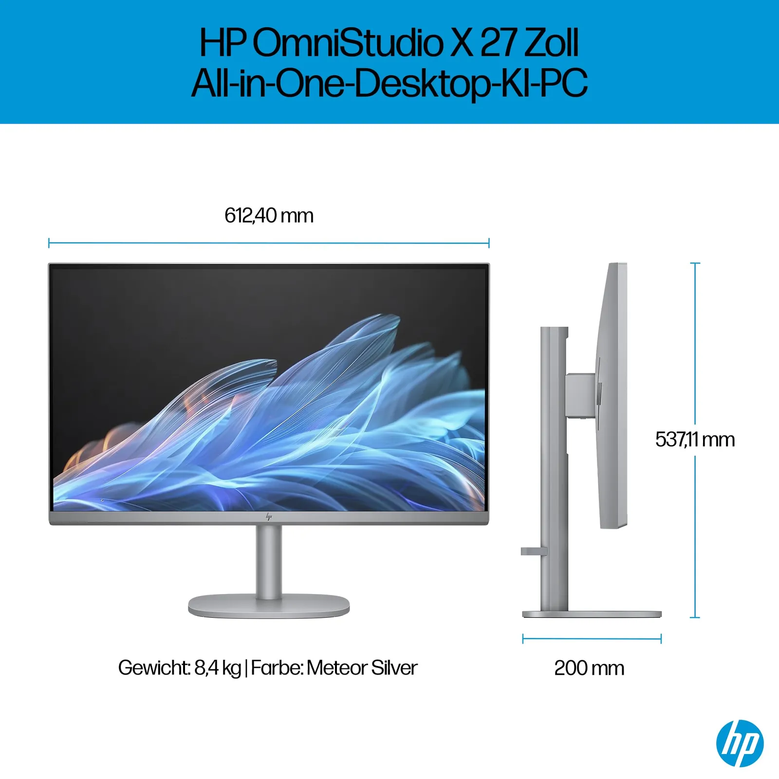 HP OmniStudio X 27-cs0253ng All-in-One KI PC — taga- või küljevaade