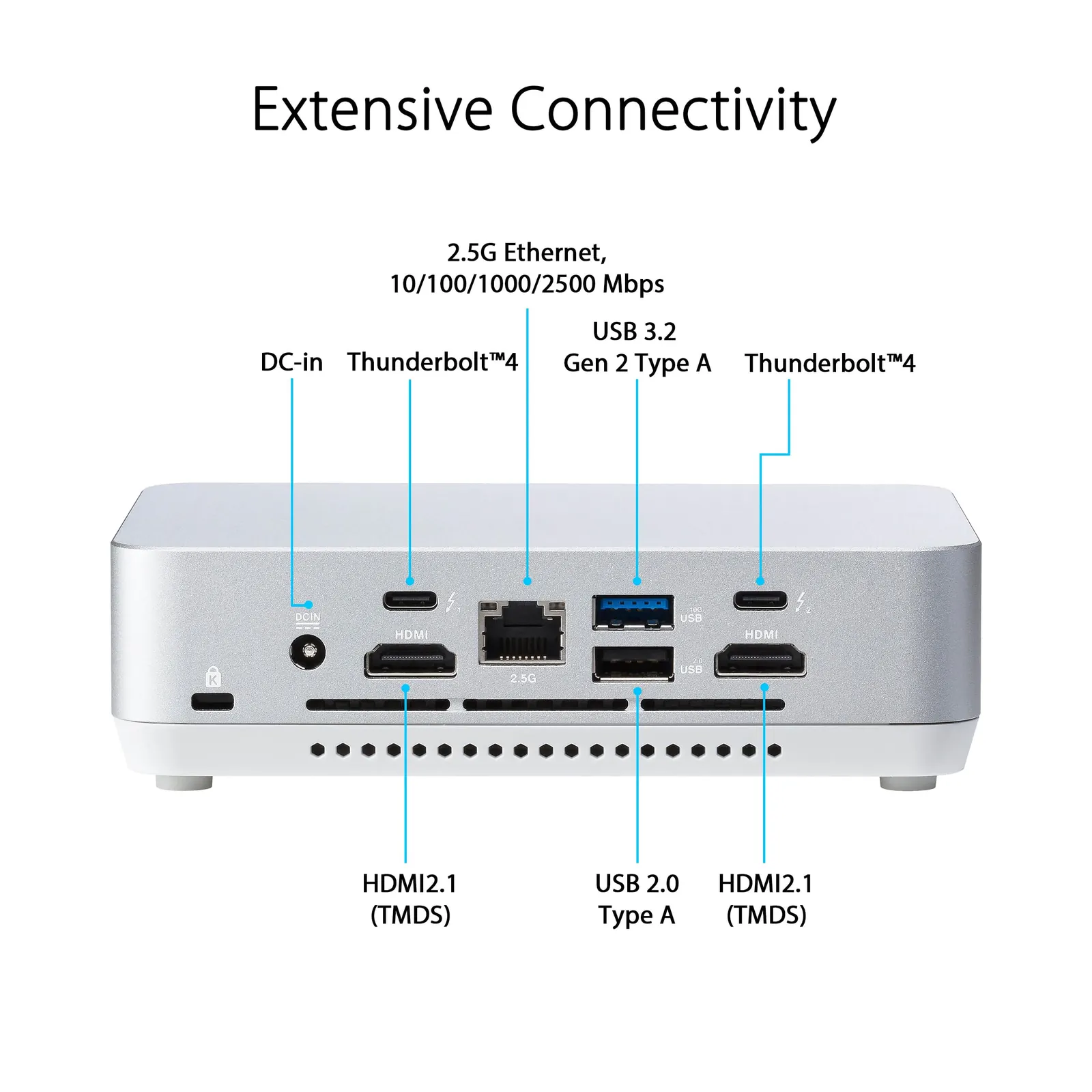ASUS NUC 14 Pro+ Mini-PC Barebone – Kompaktne Jõudlus — taga- või küljevaade