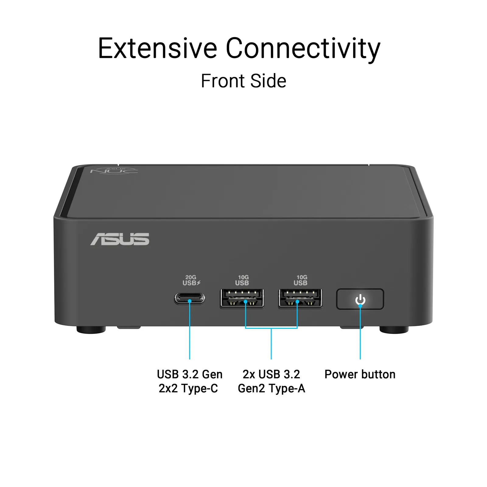 ASUS NUC 15 Performance Mini PC – Kompaktne ja Võimas — eestvaade ja pordid