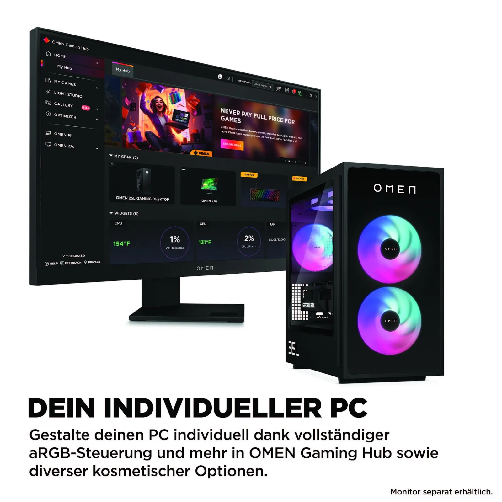 HP Omen GT16-0273ng 35L Gaming PC — komplekti sisu