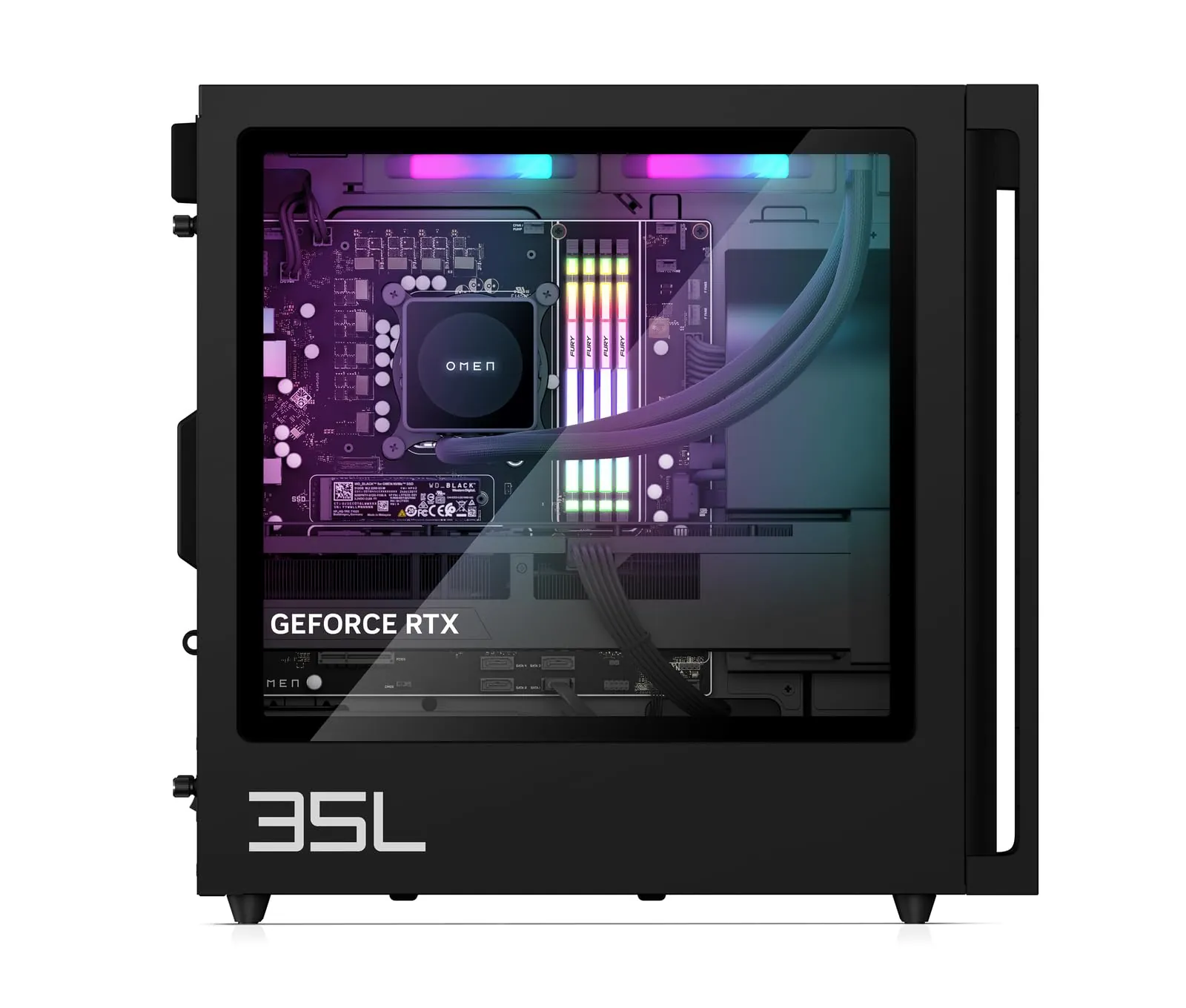 HP Omen GT16-0278ng 35L Gaming PC Ryzen 7 RTX 5070 Ti — taga- või küljevaade