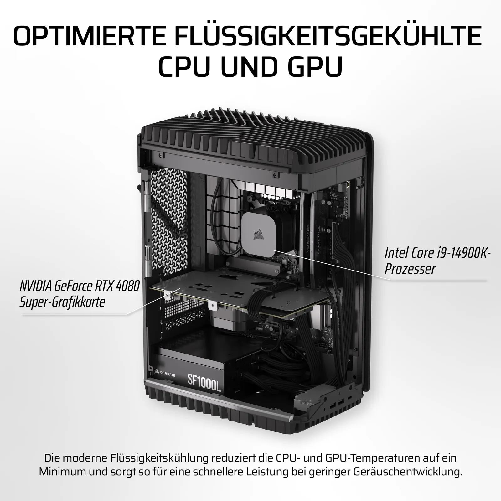 Corsair ONE i500 Mänguarvuti i9-14900K RTX 4080 SUPER — eestvaade ja pordid