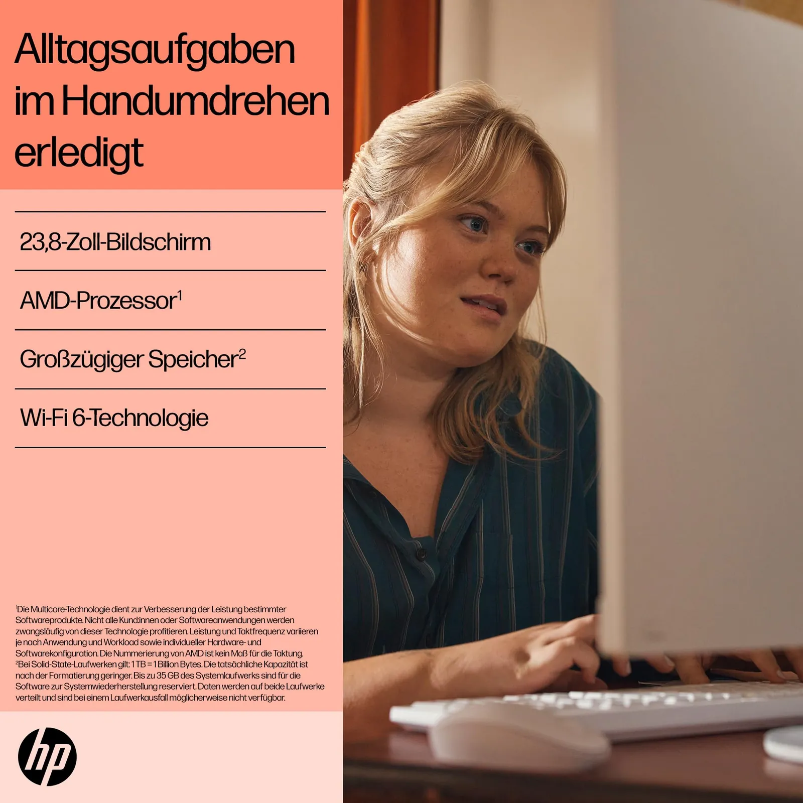 HP All-in-One 23,8" FHD lauaarvuti | Ryzen 5 — eestvaade ja pordid