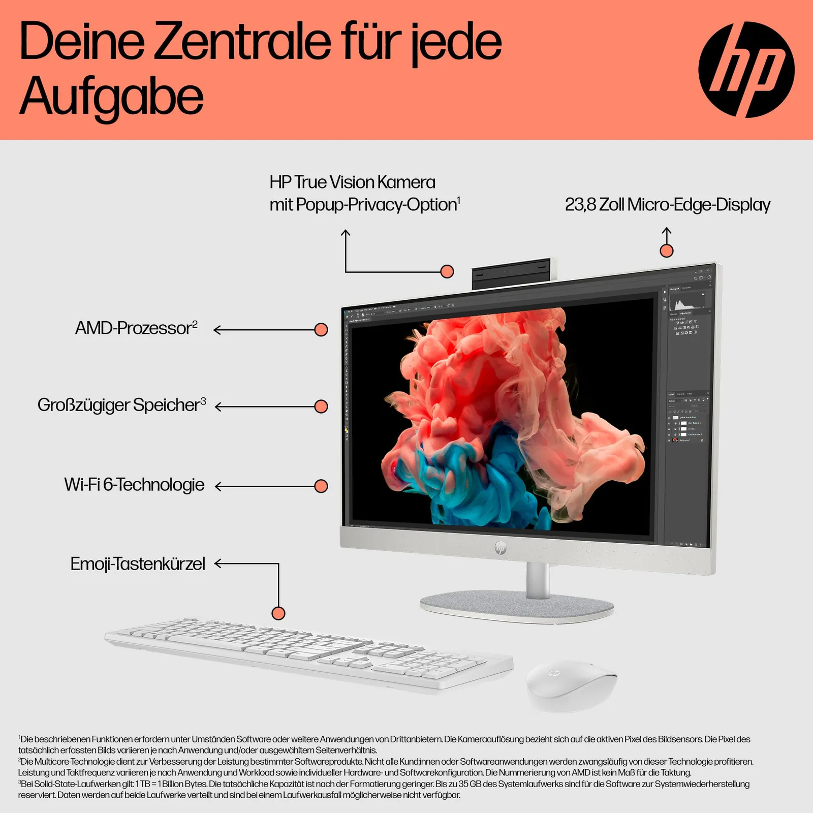 HP All-in-One 23,8" FHD lauaarvuti | Ryzen 5 — taga- või küljevaade