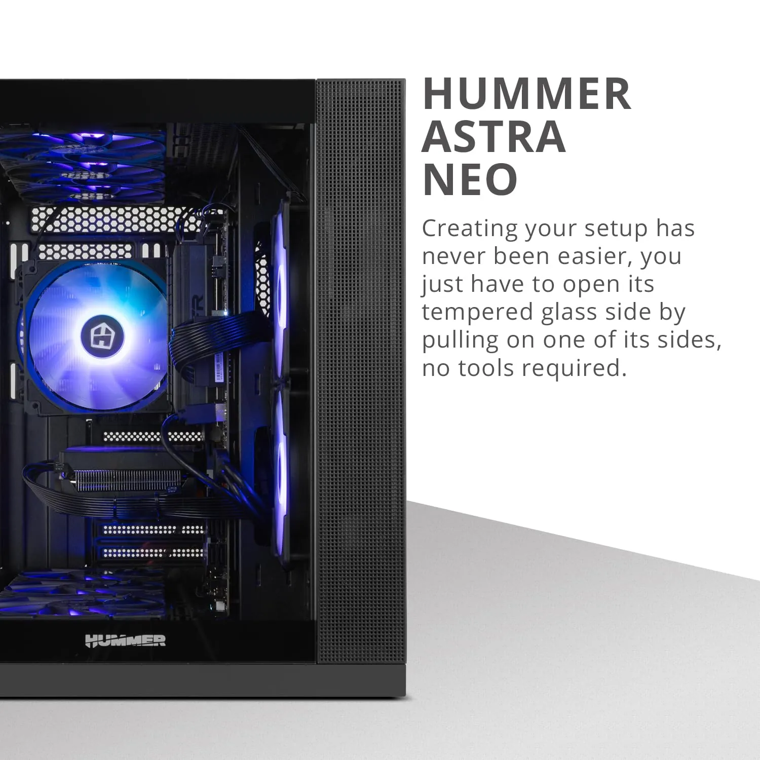 NOX Hummer Astra NEO Black ATX Mid-Tower korpus — eestvaade ja pordid