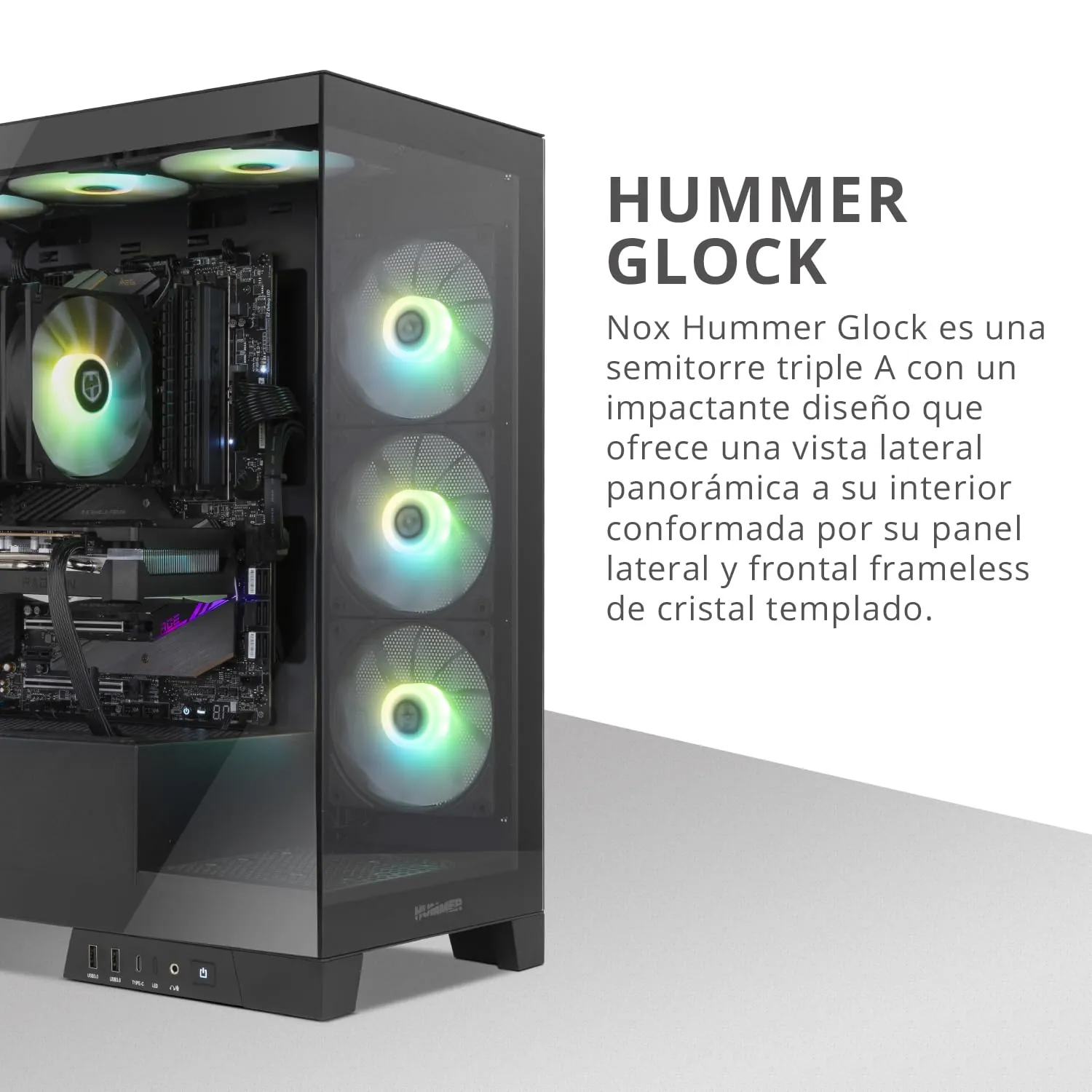 NOX Hummer Glock Black ATX Mid-Tower korpus — eestvaade ja pordid