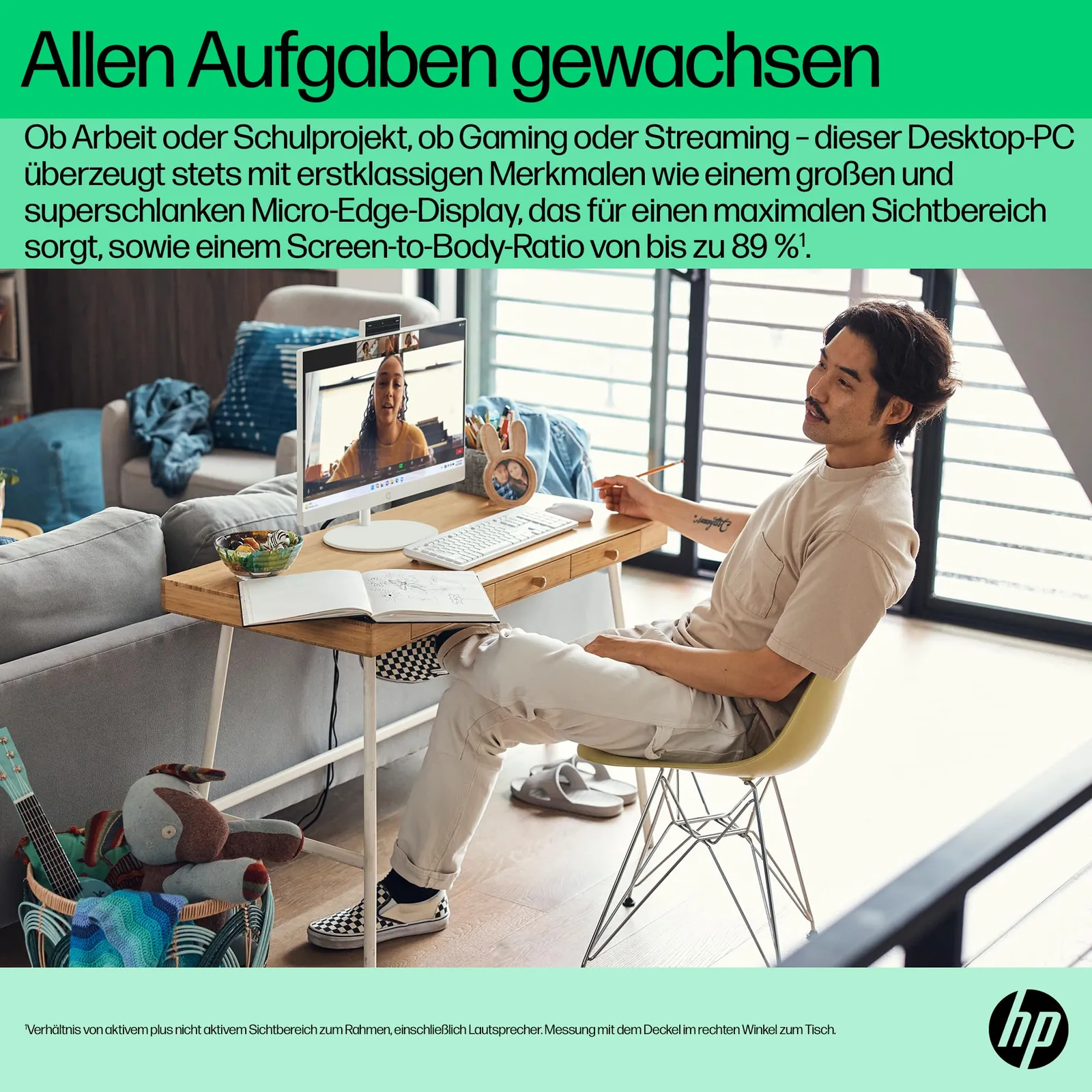 HP All-in-One PC 23,8" FHD i5-1335U — eestvaade ja pordid
