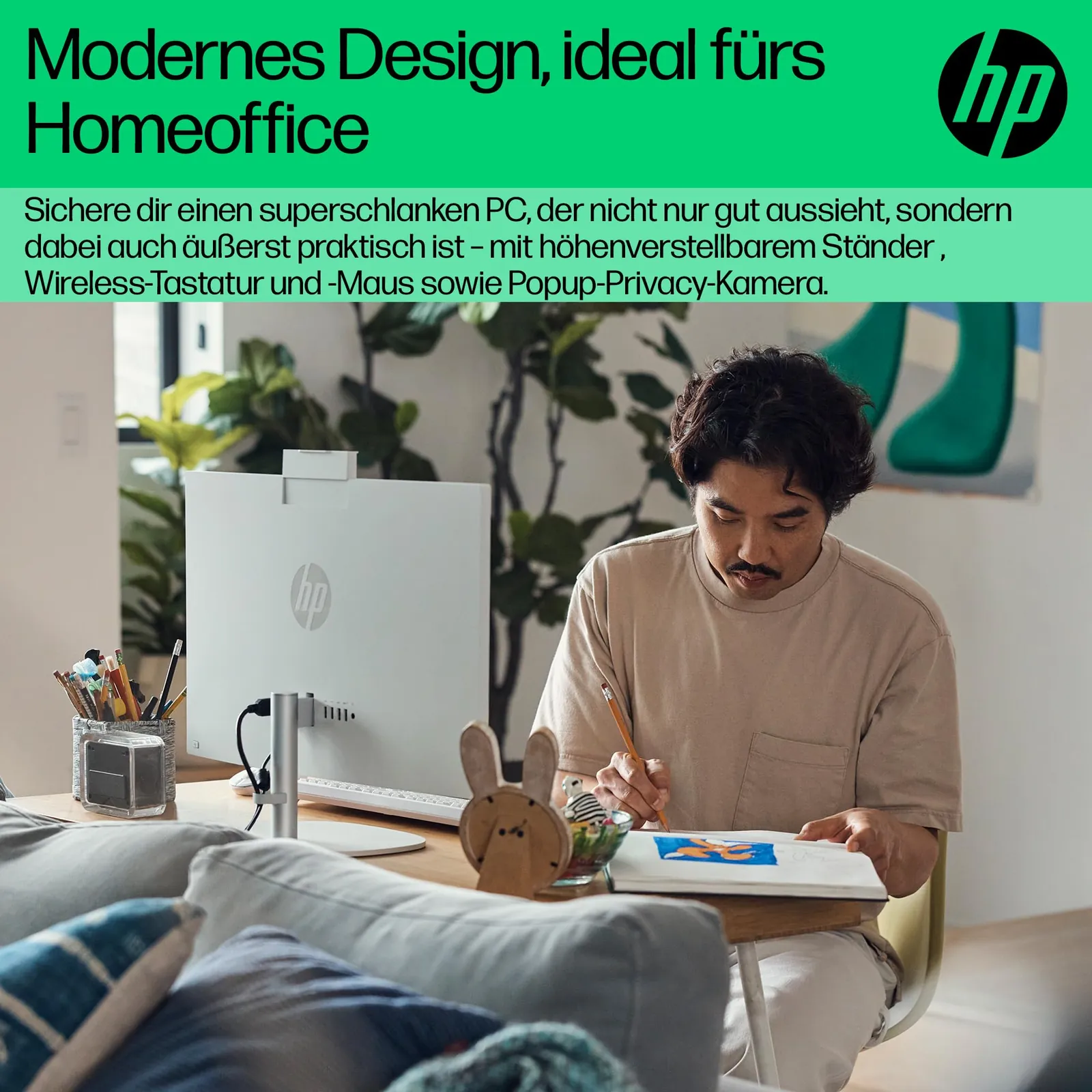 HP All-in-One PC 23,8" FHD i5-1335U — taga- või küljevaade