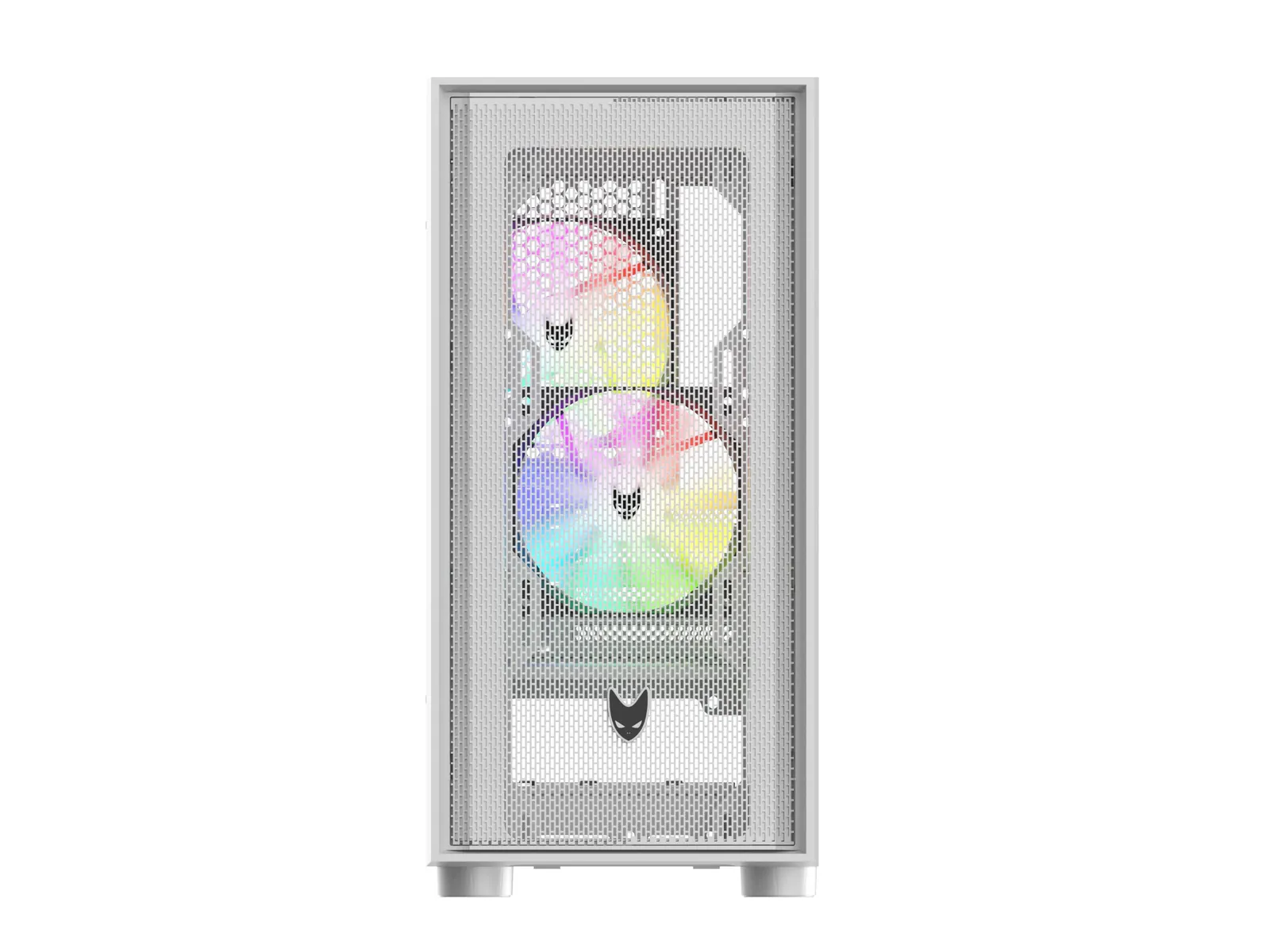 Oversteel Aeris valge Micro ATX/ITX arvutikorpus — lähivaade detailidele