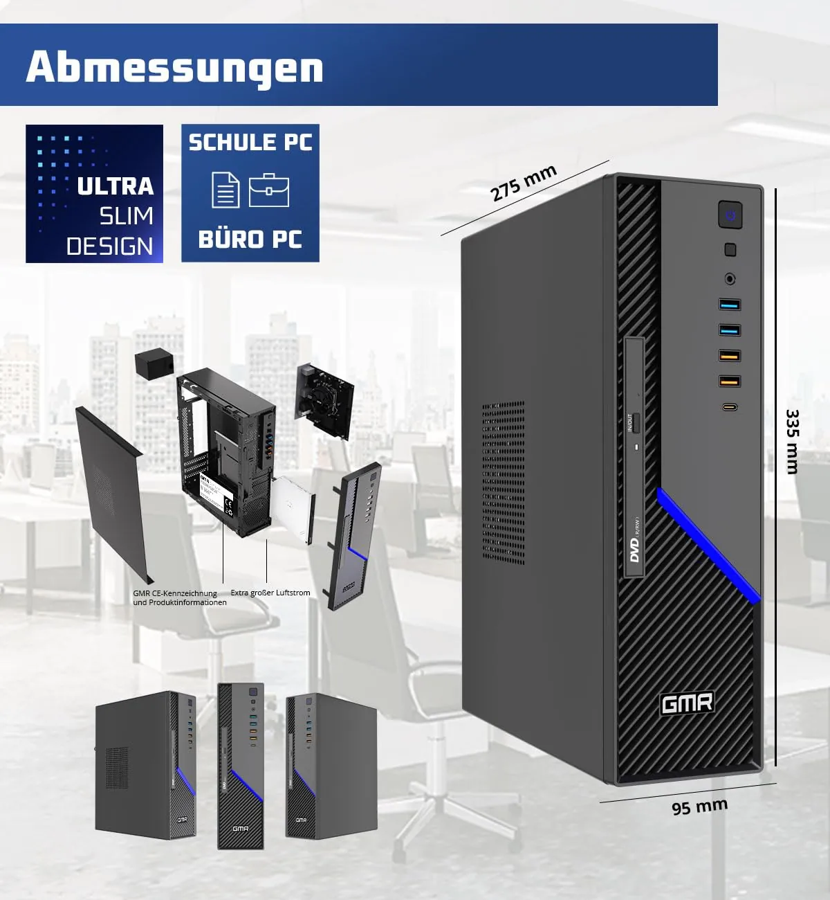 GMR Ultra SFF i5 kontoriarvuti – äriklassi lauaarvuti — eestvaade ja pordid