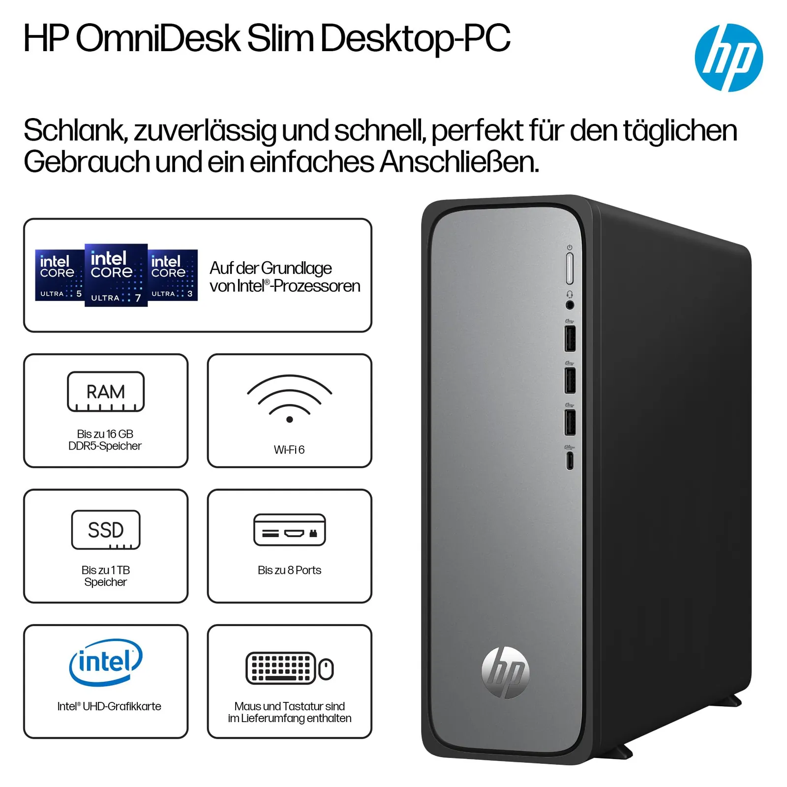 HP OmniDesk Slim S03-0230ng lauaarvuti — lähivaade detailidele