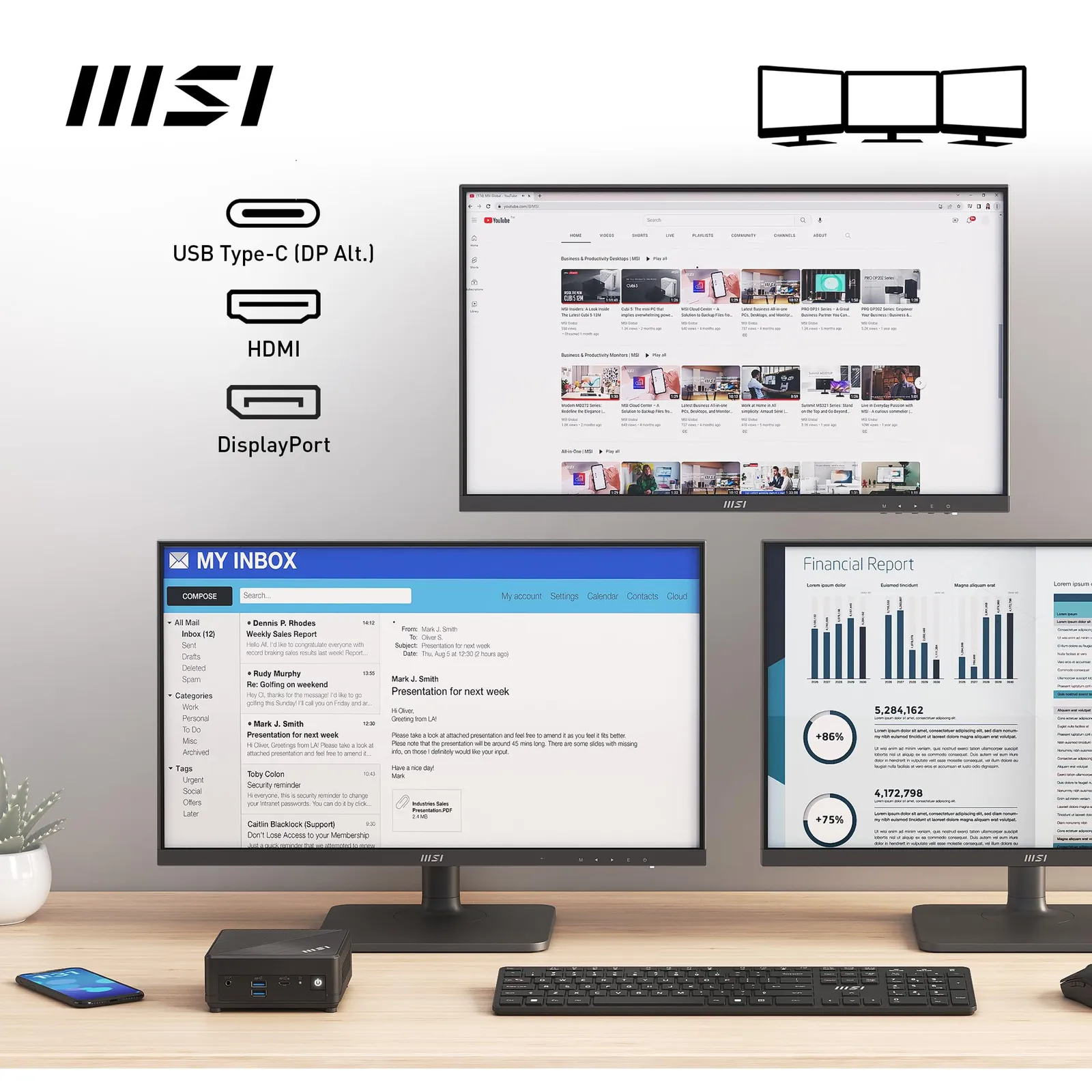 MSI Cubi N ADL S-080DE Mini-PC – Kompaktne ja Vaikne — eestvaade ja pordid
