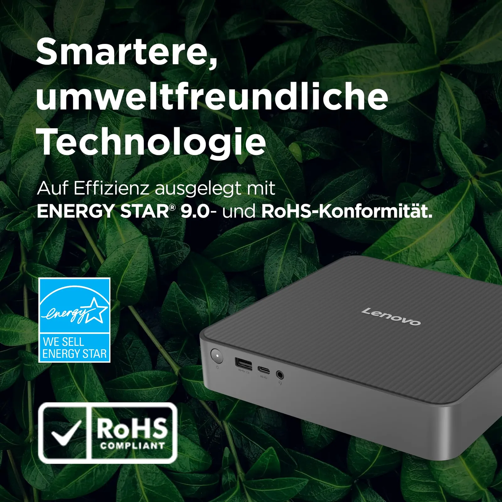 Lenovo IdeaCentre Mini x lauaarvuti | Snapdragon X — eestvaade ja pordid