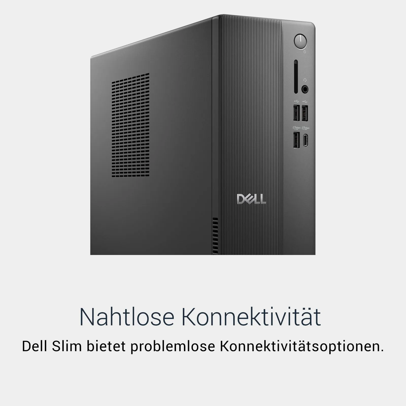 Dell Slim Desktop ECS1250 – i3-14100, 8GB RAM, 512GB SSD — lähivaade detailidele