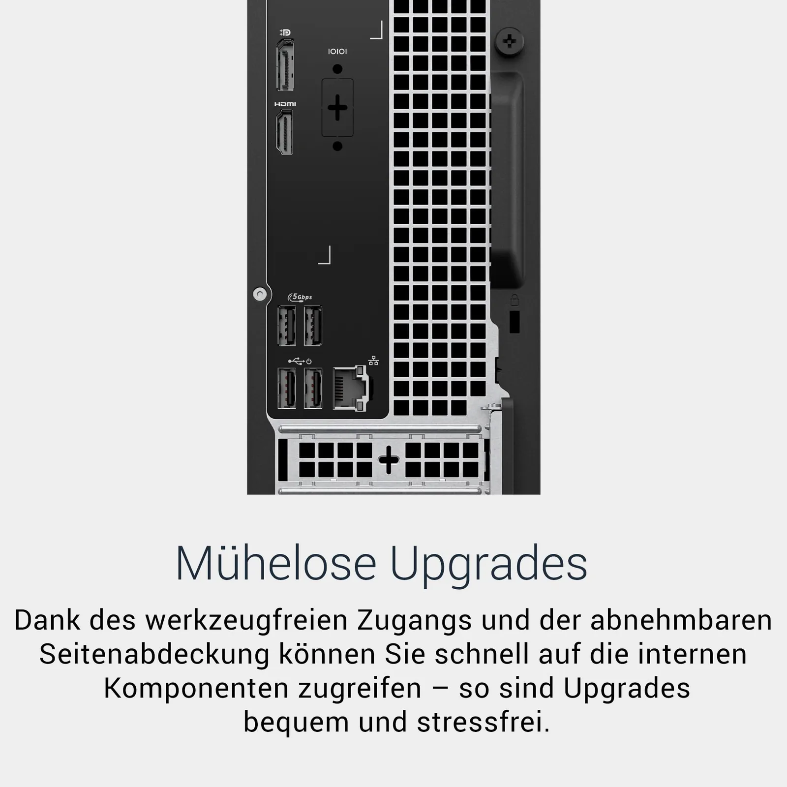 Dell Slim Desktop ECS1250 – i3-14100, 8GB RAM, 512GB SSD — eestvaade ja pordid