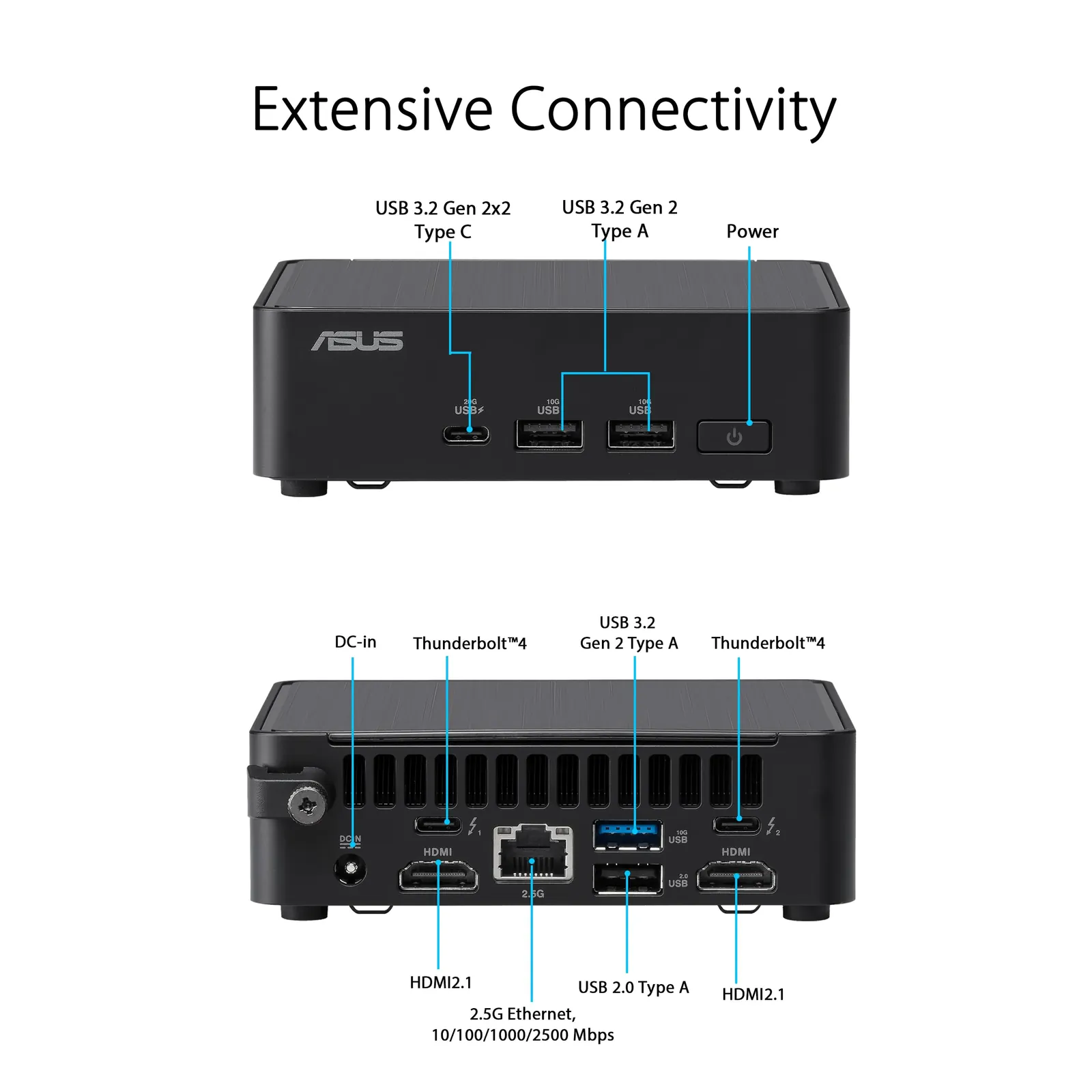 ASUS NUC 14 Pro Slim Kit Mini-PC — taga- või küljevaade