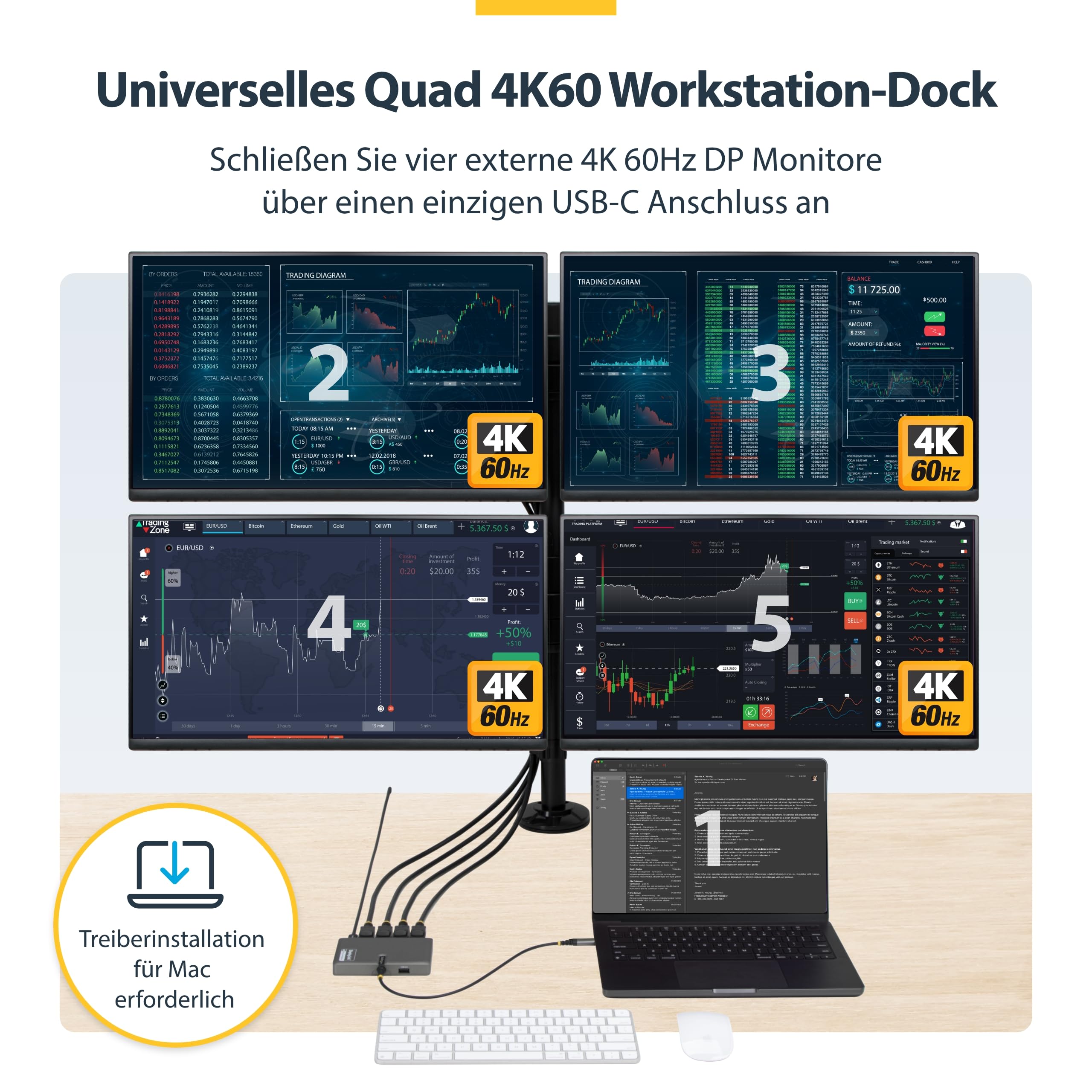StarTech USB-C dokk nelja 4K monitori jaoks