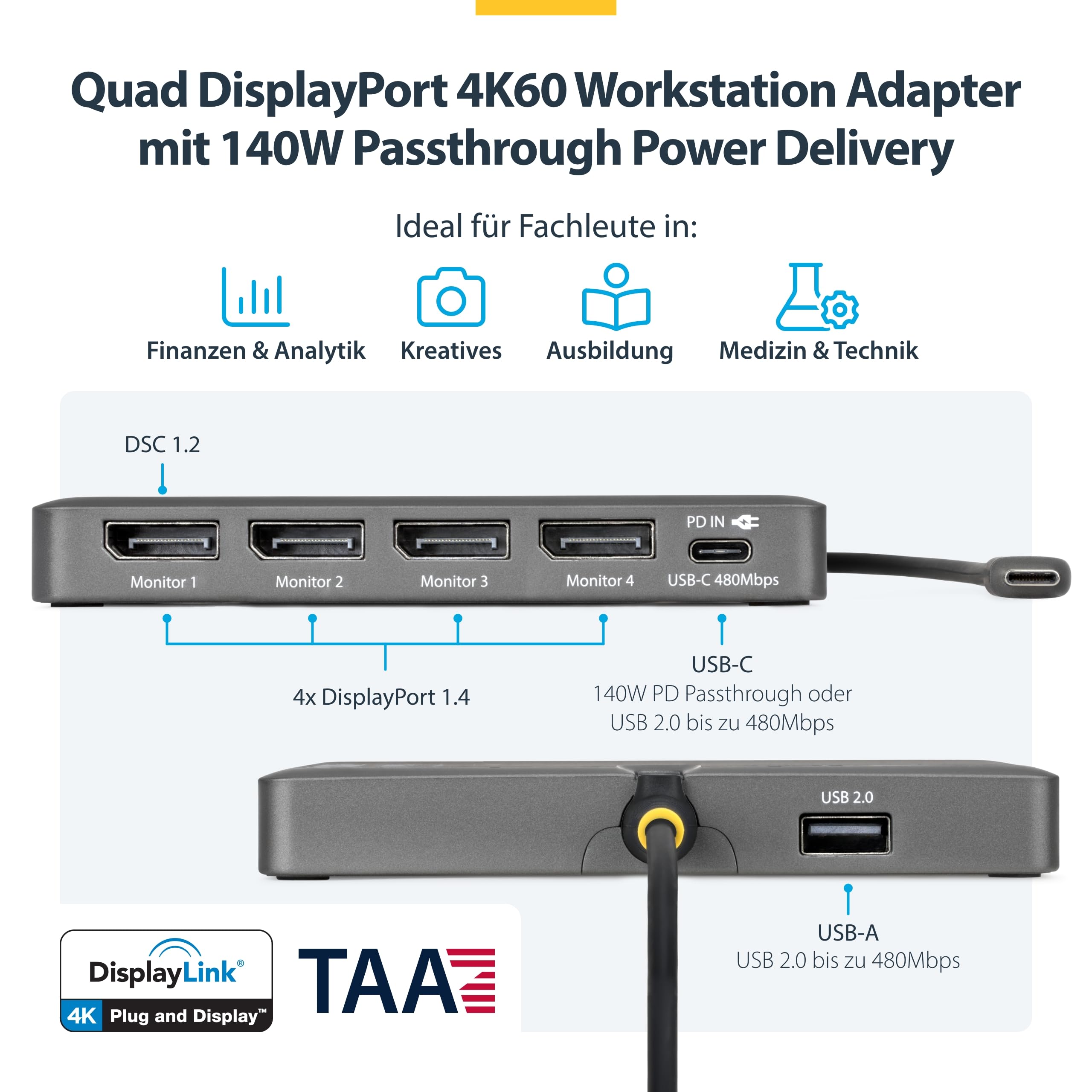 StarTech QUAD-USB-DP-ADAPT DisplayPort dokk